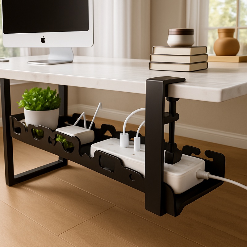 Cable Tray Under Desk - ถาดใส่สายเคเบิลโลหะใต้โต๊ะสำหรับสำนักงานและบ้าน ชั้นวางจัดเก็บสายไฟแบบไม่ต้องเจาะ