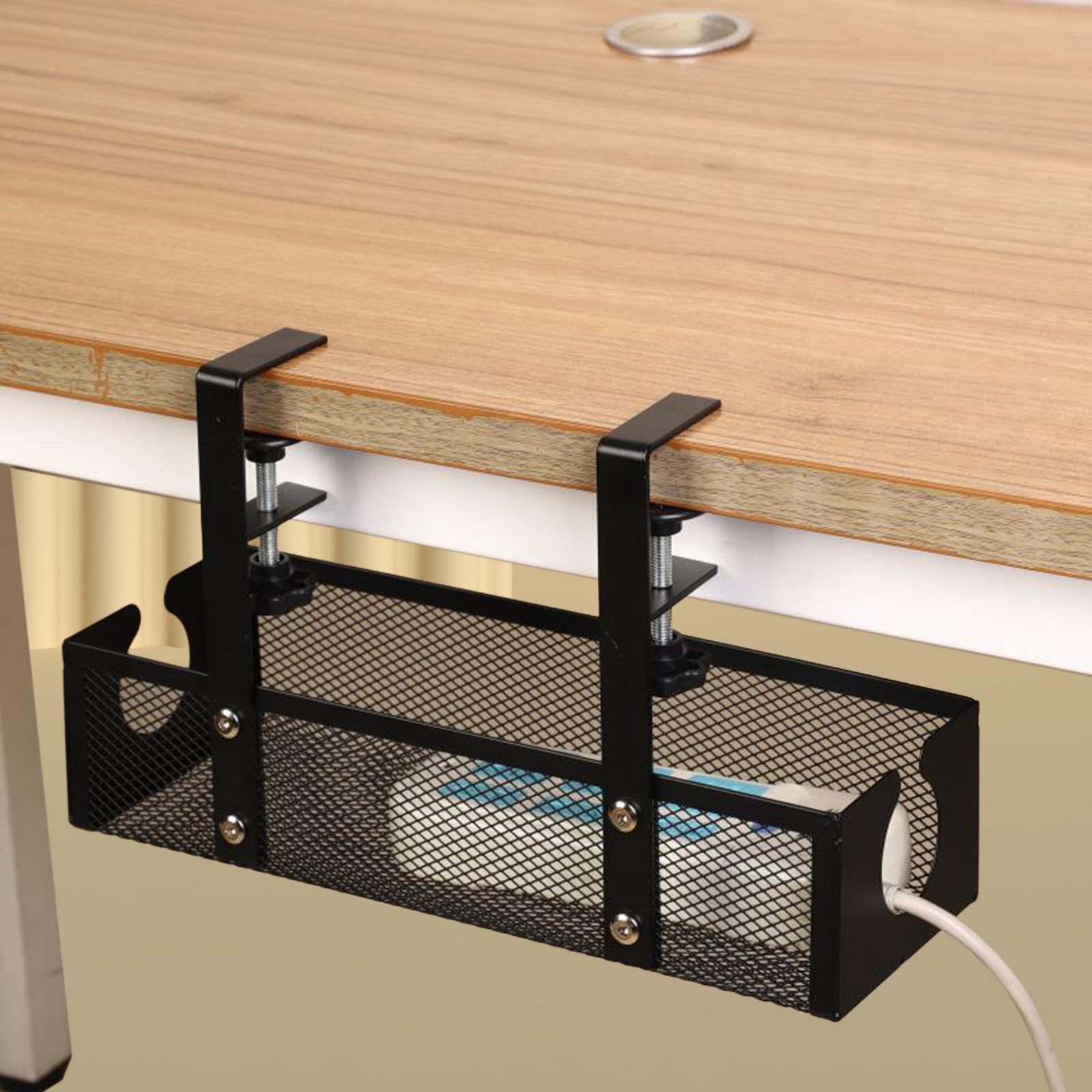 Cable Tray Under Desk - ลวดOrganizerโลหะภายใต้โต๊ะการจัดการสายเคเบิลถาดไม่มีเจาะตาข่ายกล่องClampสําหรับHome Officeประหยัดพื้นที่อุปกรณ์เสริม