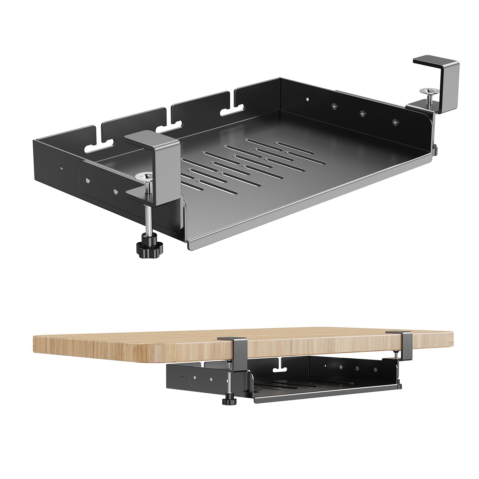Cable Tray Under Desk - ที่ยึดแล็ปท็อปใต้โต๊ะแบบไม่ต้องเจาะ, ชั้นวางของใต้โต๊ะโลหะพร้อมที่จัดการสายเคเบิล, ถาดเก็บแล็ปท็อปเหมาะสำหรับสำนักงาน, เกมมิ่ง