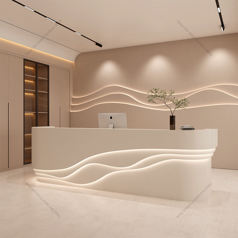 Office Furniture Store - เคาน์เตอร์แคชเชียร์สไตล์นอร์ดิก ครีมสี โมเดิร์น เรียบง่าย สำหรับร้านเสื้อผ้า เคาน์เตอร์บาร์