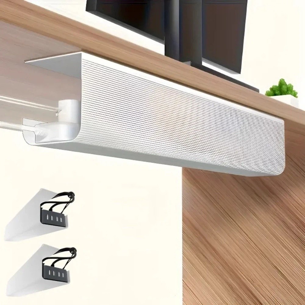 Cable Tray Under Desk - ถาดจัดสายไฟใต้โต๊ะ PVC ความจุขนาดใหญ่ ติดตั้งง่าย กล่องจัดระเบียบสายไฟ ติดตั้งด้วยกาว