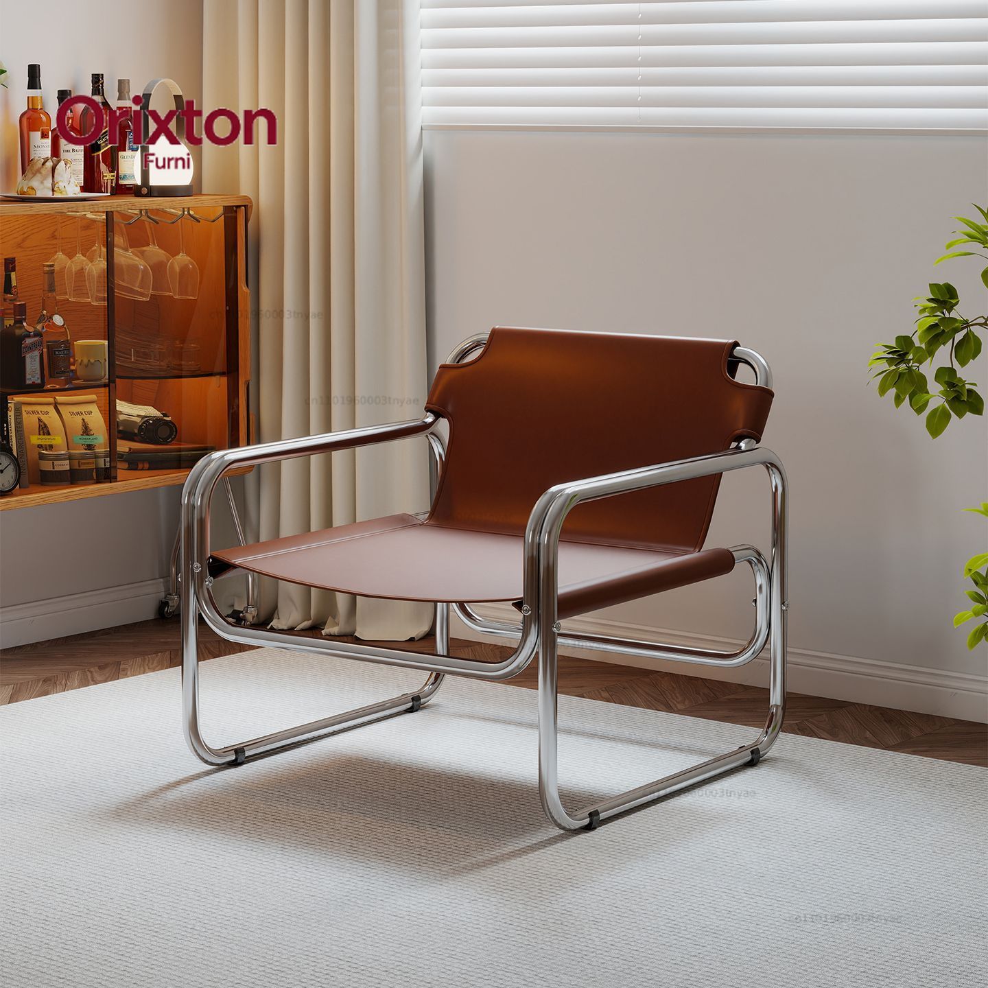 Office Furniture Loft - เก้าอี้พักผ่อนหนังสไตล์โมเดิร์น โครงโครเมียม สำหรับห้องนั่งเล่น ห้องนอน สำนักงาน ระเบียง