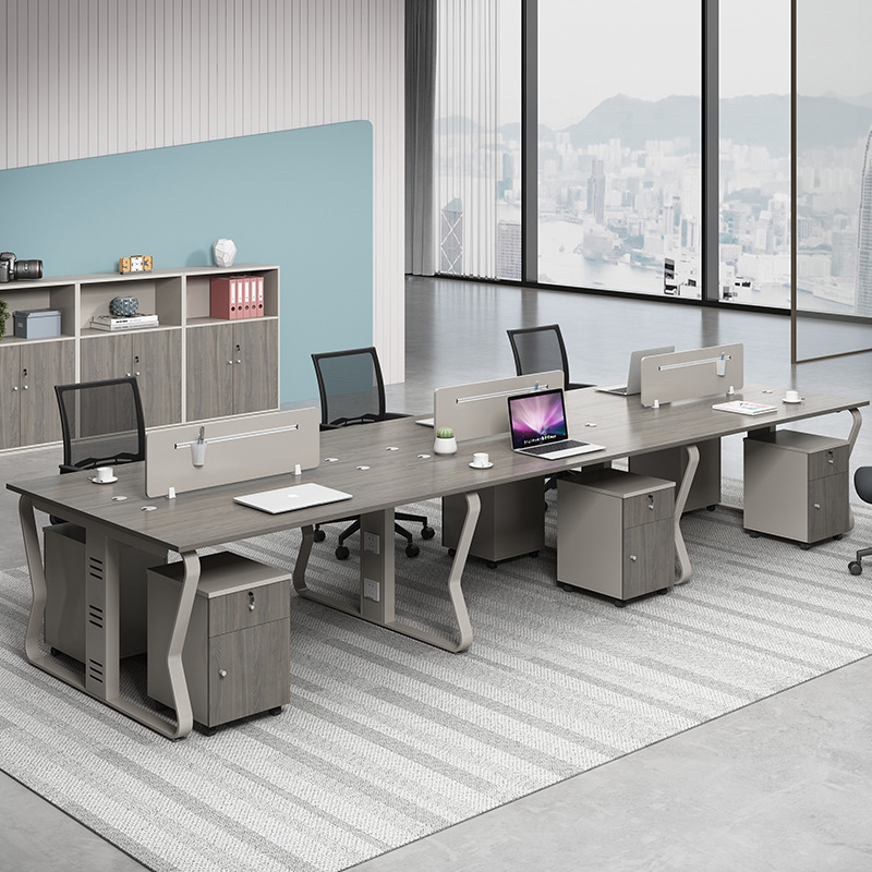 Office Furniture Manufacturers - ชุดโต๊ะทำงานพนักงานพร้อมเก้าอี้ ดีไซน์เรียบง่าย ทันสมัย สำหรับ 4 คน